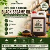 5 litre black sesame oil container for bulk wholesale supply with black sesame seeds, manufacturer and supplier for restaurants, distributors and retailers.