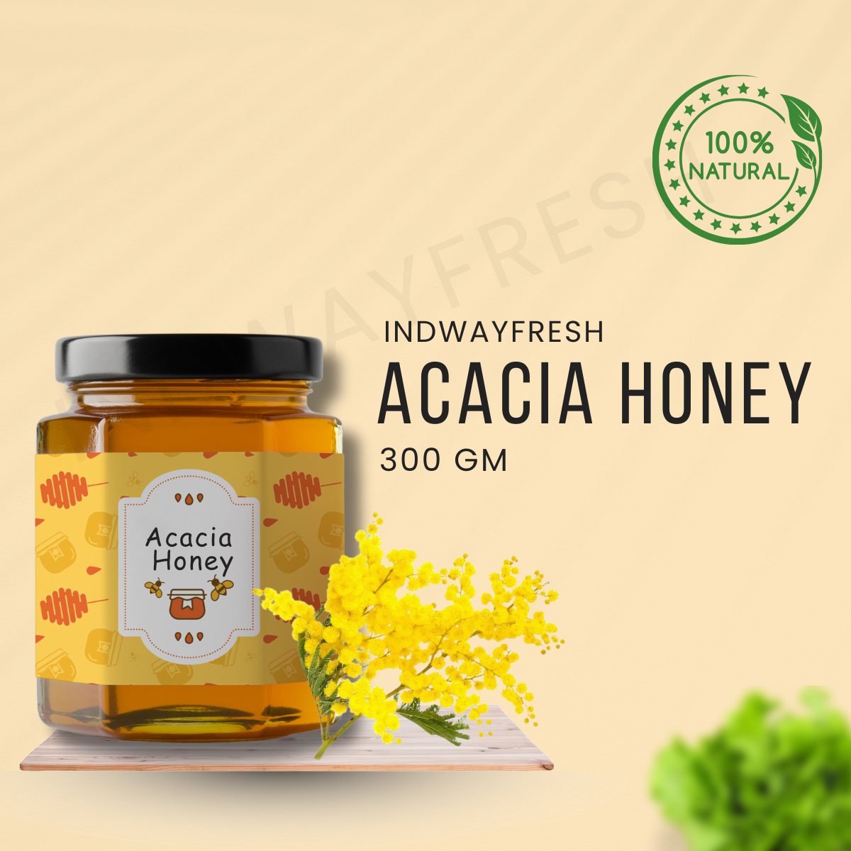 300g jar of Kashmiri Acacia honey available at wholesale price, perfect for bulk purchase and retail distribution.