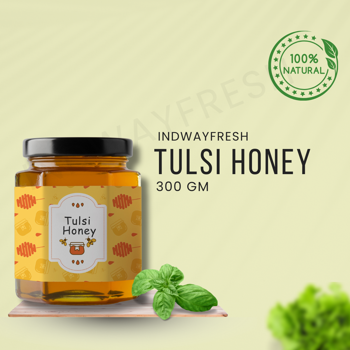 300g jar of Tulsi honey available at wholesale price, ideal for bulk purchase and retail distribution