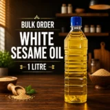 White Sesame Oil 1 Litre Pack of 64 bulk order bottles for wholesale distribution, retail stores, hotels, restaurants, and commercial buyers.