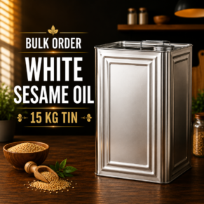 White Sesame Oil 15 KG tin for bulk order, wholesale supply, hotels, restaurants, catering services, and commercial kitchens
