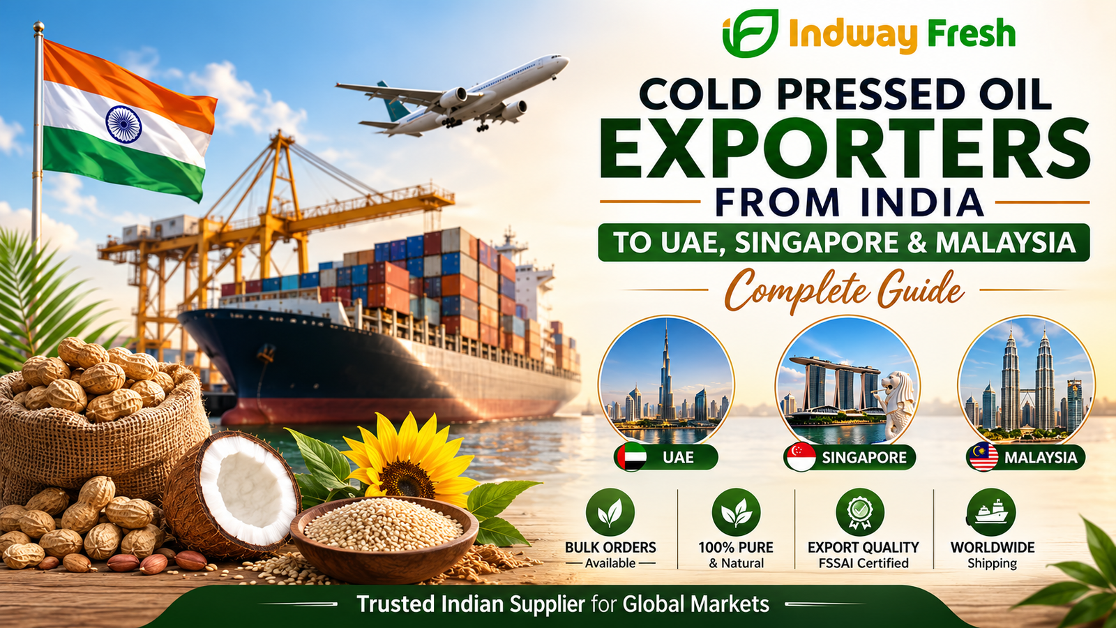 Cold pressed groundnut and sesame oil bottles packed for export from India to UAE, Singapore and Malaysia