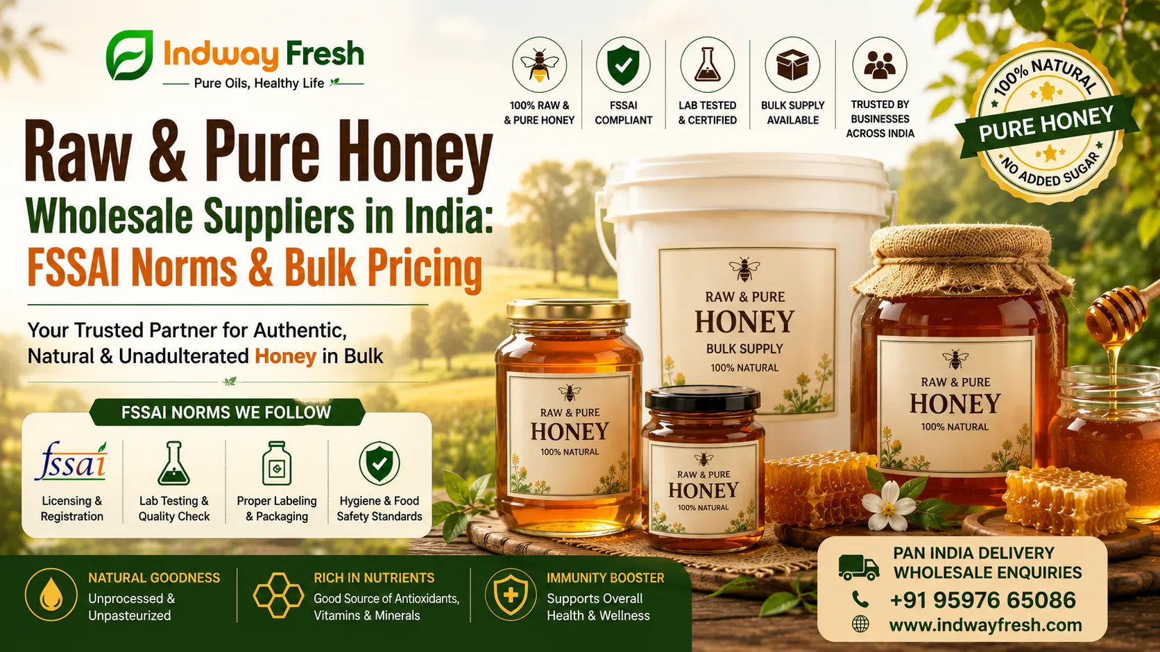 Raw and pure honey wholesale suppliers in India offering FSSAI-compliant bulk honey with natural, unprocessed quality for retailers, distributors, and food businesses.