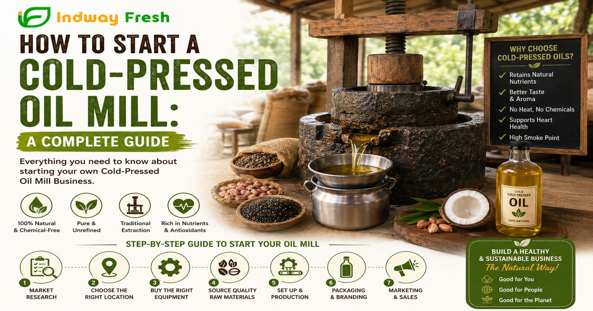How to Start a Cold-Pressed Oil Mill – Complete Guide to setting up a traditional oil mill, including equipment, raw materials, production, packaging, branding, and marketing.