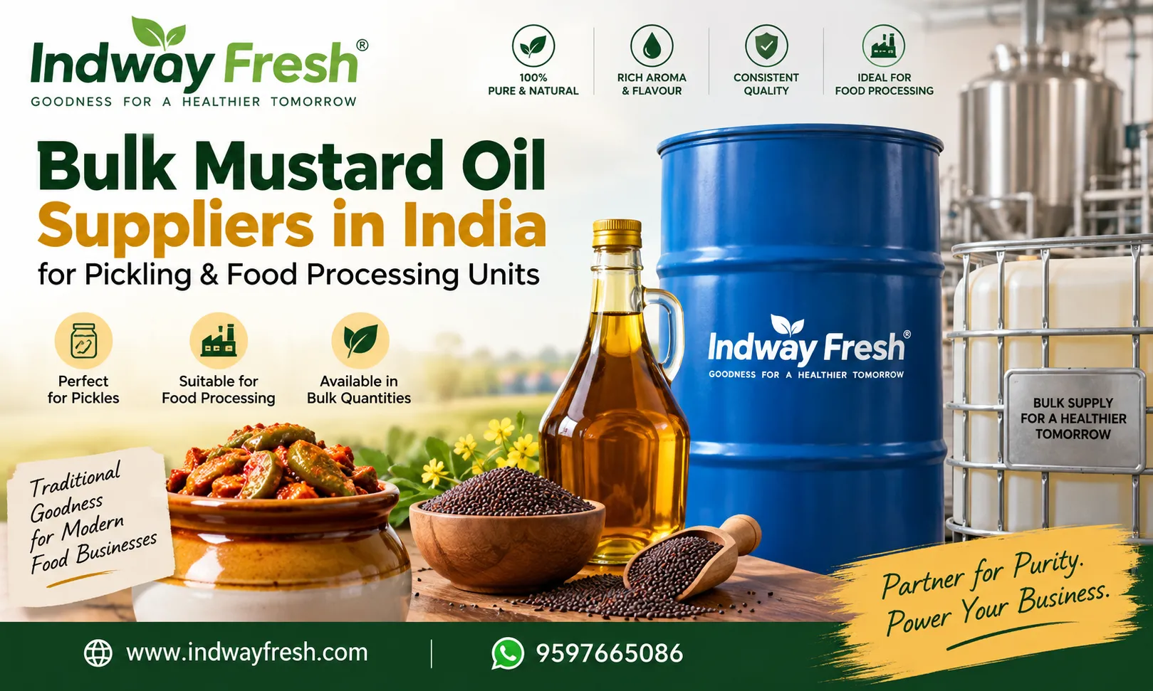 Bulk mustard oil suppliers in India for pickling and food processing units