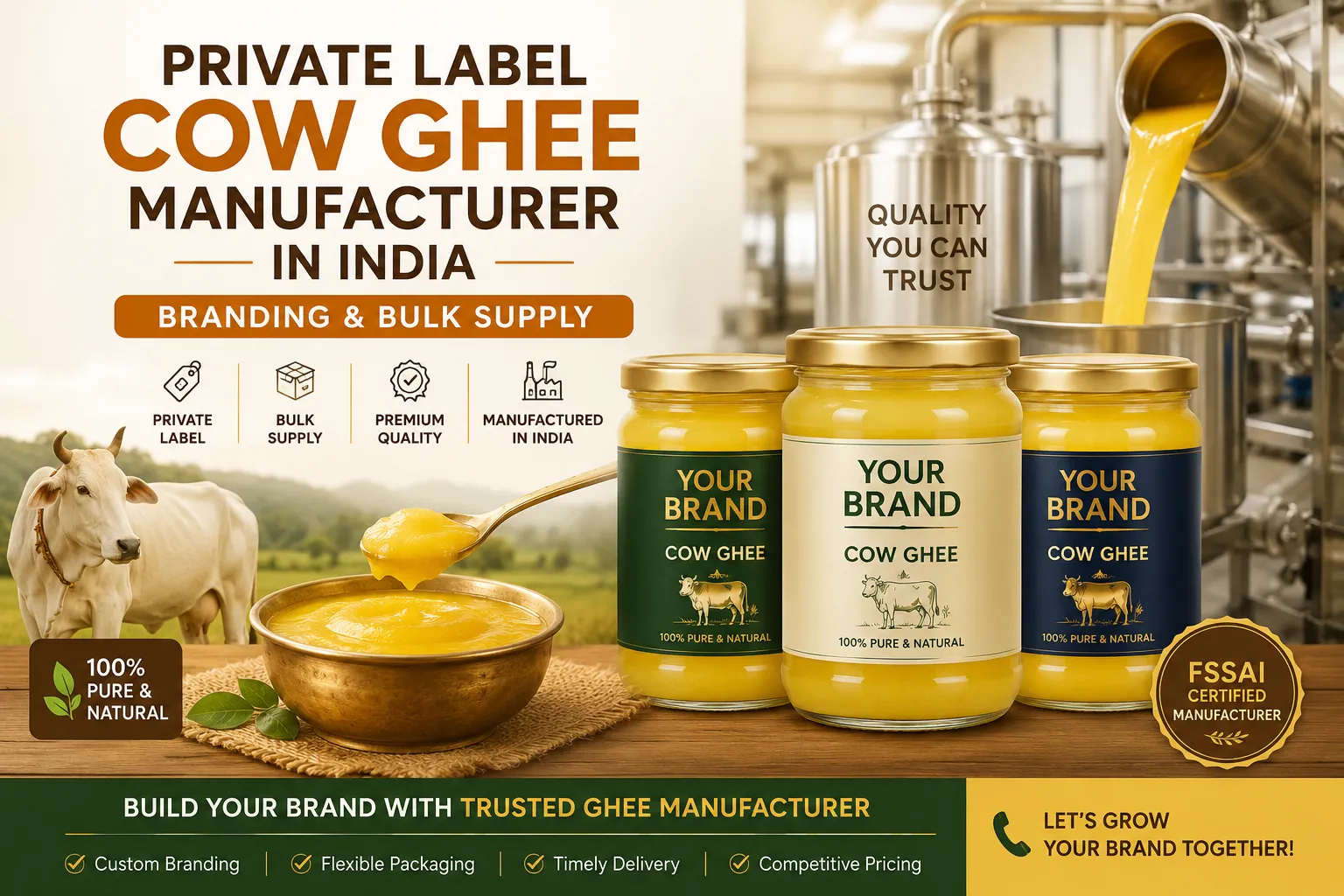 Private label cow ghee manufacturer in India for branding and bulk supply