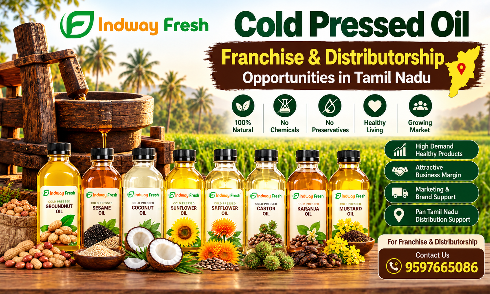 Indway Fresh cold pressed oil franchise and distributorship opportunities in Tamil Nadu